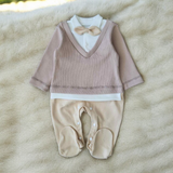 Little Thumper Gentleman Onesie In Brown/ Cream & Milk